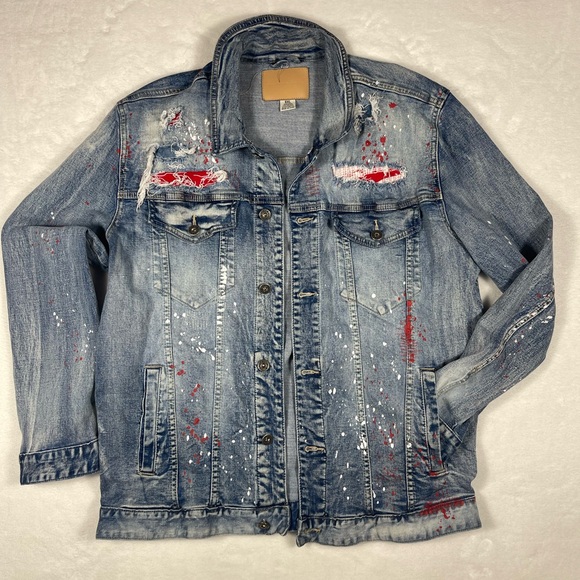 Smoke Rise Denim Co Other - Smoke Rise: Distressed Streetwear Denim Jacket w/Red Accents & frayed details